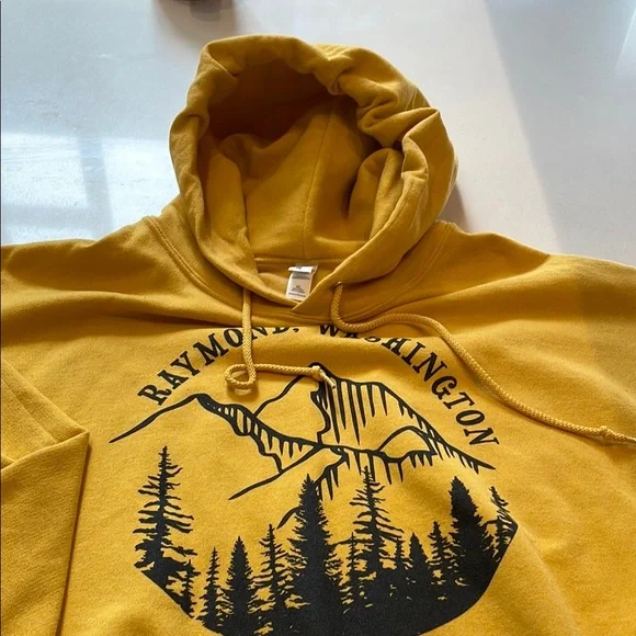 Jerzees Mountains, Raymond, Washington Hooded Sweatshirt, Goldenrod, Size XL - Picture 7 of 9
